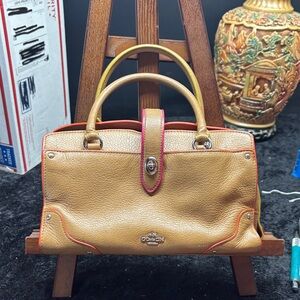 Coach Brown Leather Satchel with Red Accents